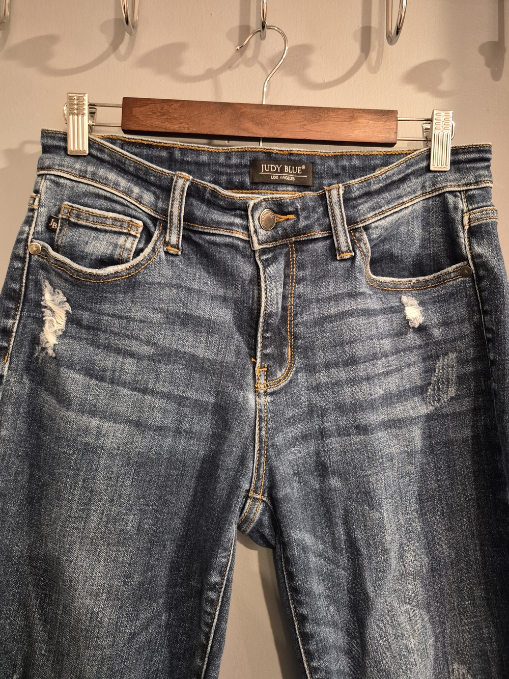 Judy Blue Women's Distressed Mid-Rise Skinny Blue Jeans